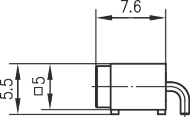 Technical drawing of a cylindrical object with dimensions of 7.6 mm length and 5.5 mm height, with a tube on the right-hand side.