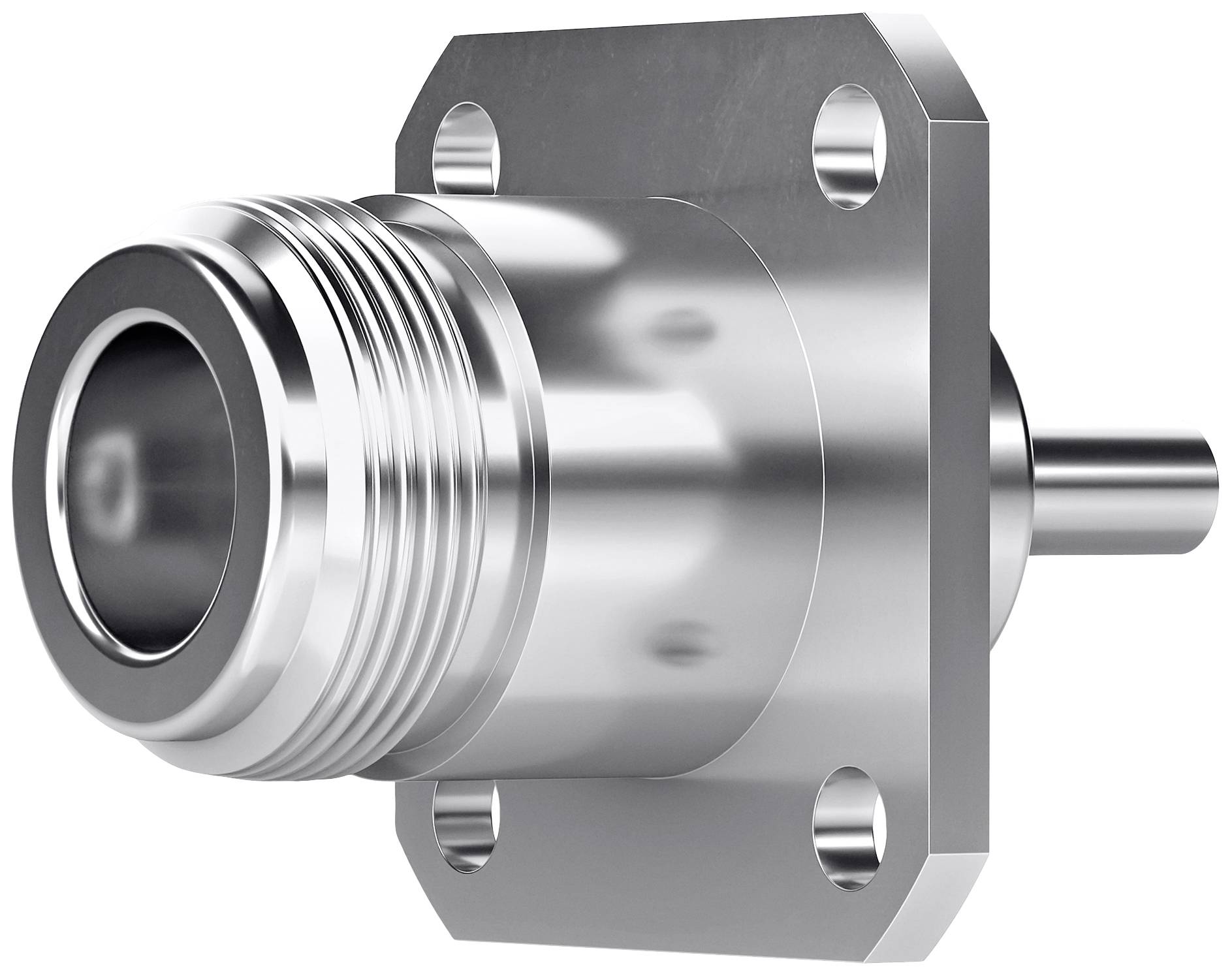 A silver metal pipe with a flange and screw holes, designed for connection in technical or industrial applications.