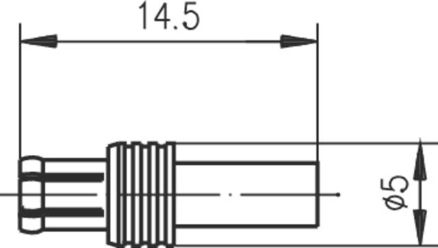 Technical drawing of a cylindrical object with dimensions: length 14.5 units, diameter 5 units, threaded at the end.