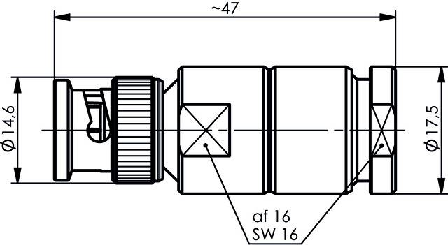 Technical Drawing: Quick-Release Coupling with Dimensions. Labelled with diameter specifications of 14.6 mm and 17.5 mm, total length approx. 47 mm.