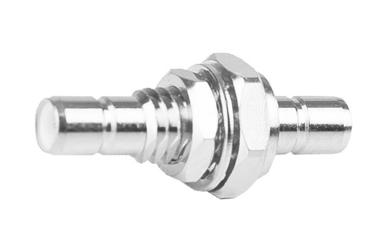 A metal connector with two smooth ends and a central threaded section, typically used for pipe connections.