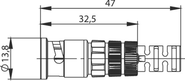 Technical drawing of a plug with C14 adapter. Shown dimensions: total length 47 mm, partial section 32.5 mm, diameter 13.8 mm.