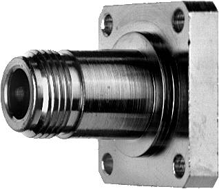 Metallic connection adapter with thread and square mounting plate, typical for industrial or technical applications.