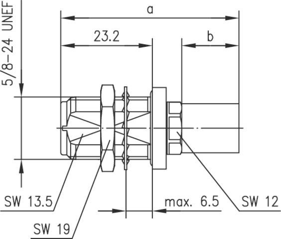 Technical drawing of a plug with dimensions: total length 'a', partial section 'b', thread type '5/8-24 UNEF', other dimensions specified.