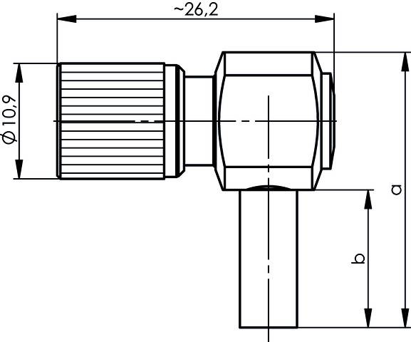 Technical drawing of a pipe fitting with dimensions. Shows details such as diameter and lengths, crucial for manufacturing or assembly.