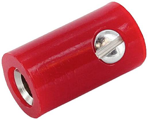 A red cable connector with a metal screw for securely fastening wires.