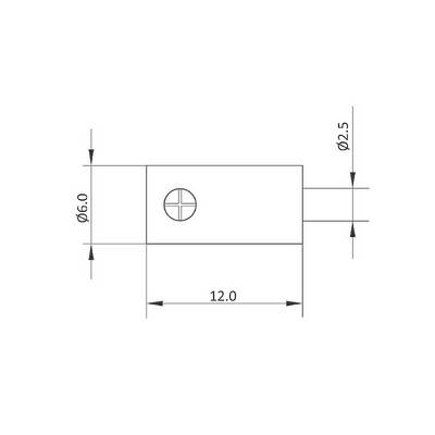 Technical drawing of a cylinder with dimensions: length 12.0, diameter 6.0, centre hole diameter 2.5.