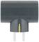 Two-pin plug adapter in a black casing, pictured from the front. Used for connecting electrical devices to power sockets.