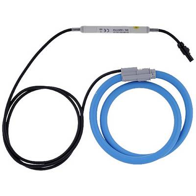 A blue and black cable with a plug and a cylindrical sensor, connected for measuring electrical currents.