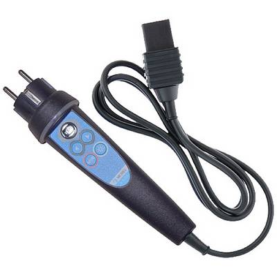 A black and blue electrical socket tester with a network cable. Used for testing electrical connections for safety.