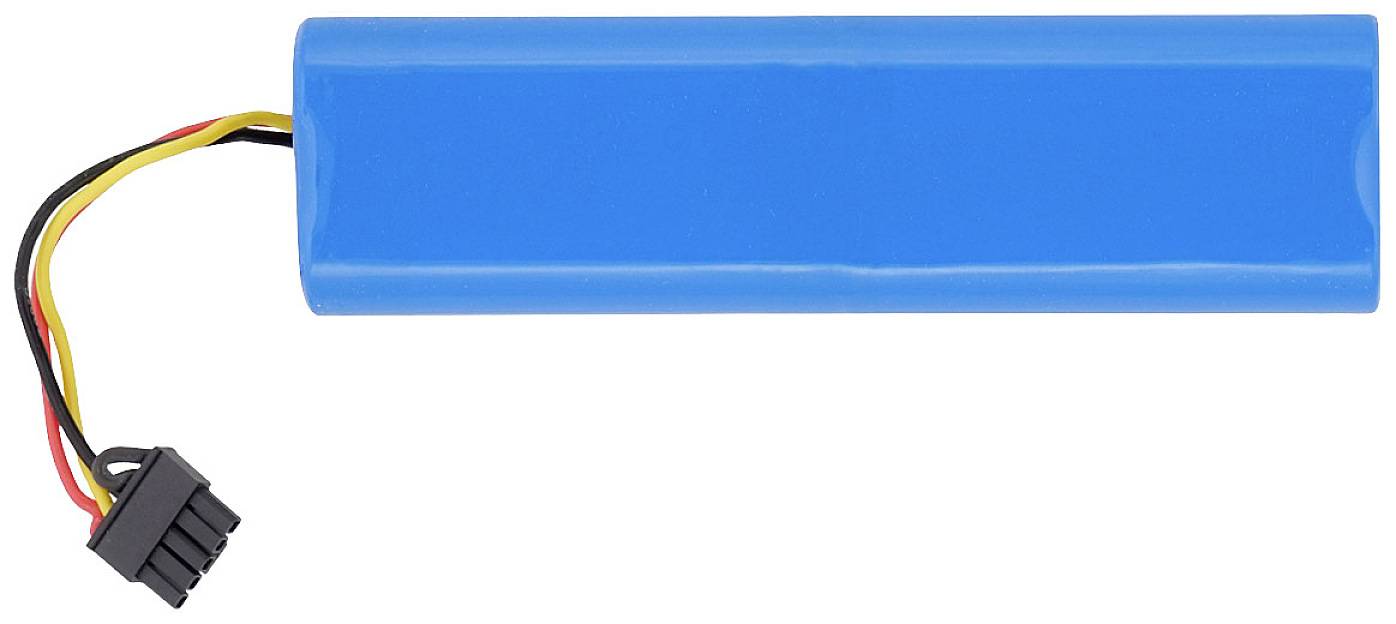 Blue, cylindrical battery with cables and a black connector, ready for use in electronic devices.