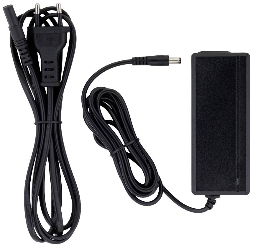 'Black laptop charger with long cable and power plug, suitable for powering portable computers.'