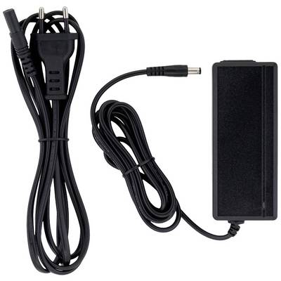'Black laptop charger with long cable and power plug, suitable for powering portable computers.'