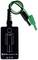 A black measuring device with a figure symbol and inscription 'R=1kΩ', connected with two cables, one black and one green.