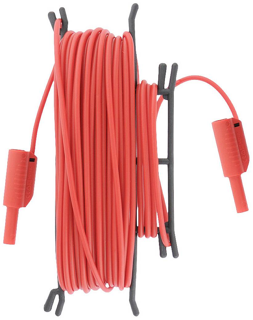 Red cable on cable winder.