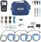 Testing Device Set with measuring instrument, storage case, crocodile clips, batteries, cables and charger. Suitable for electrical tests.