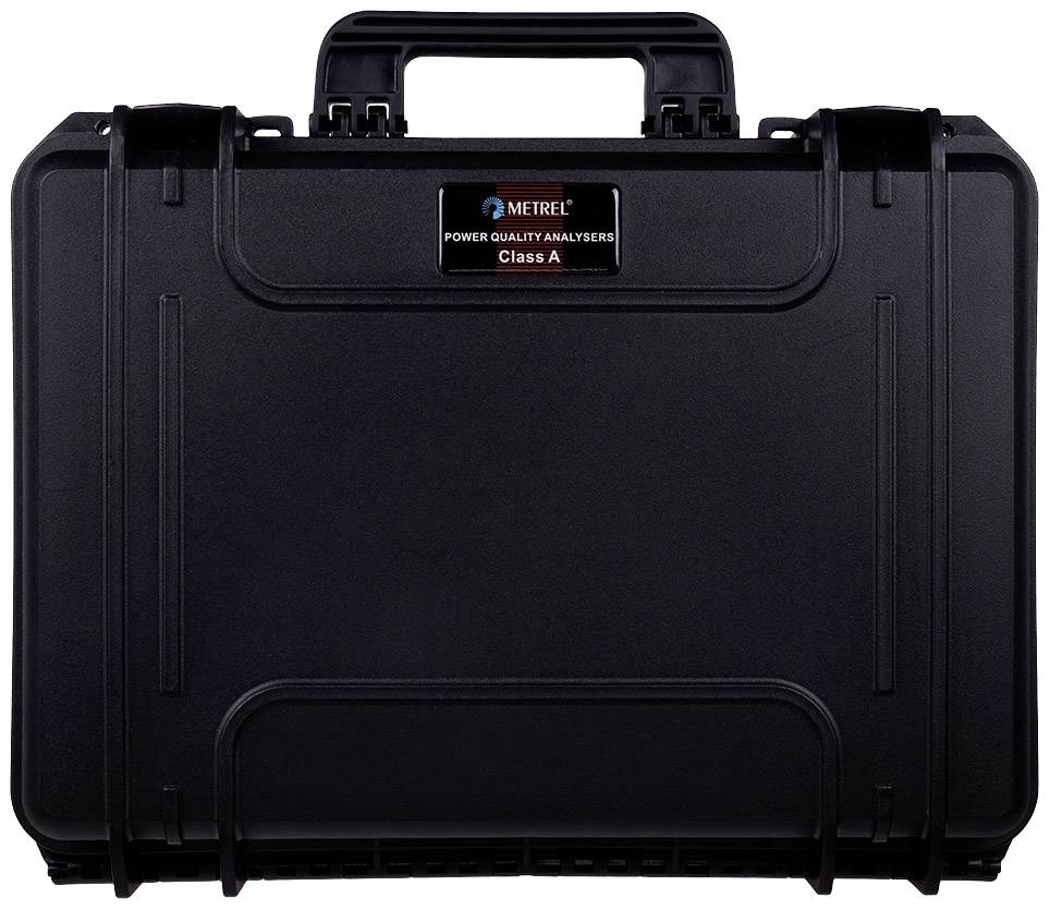 Black case with the inscription 'Metrel Power Quality Analyser Class A' on a label, primarily for transporting analysis equipment.