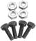 Four hexagonal nuts and five black screws.