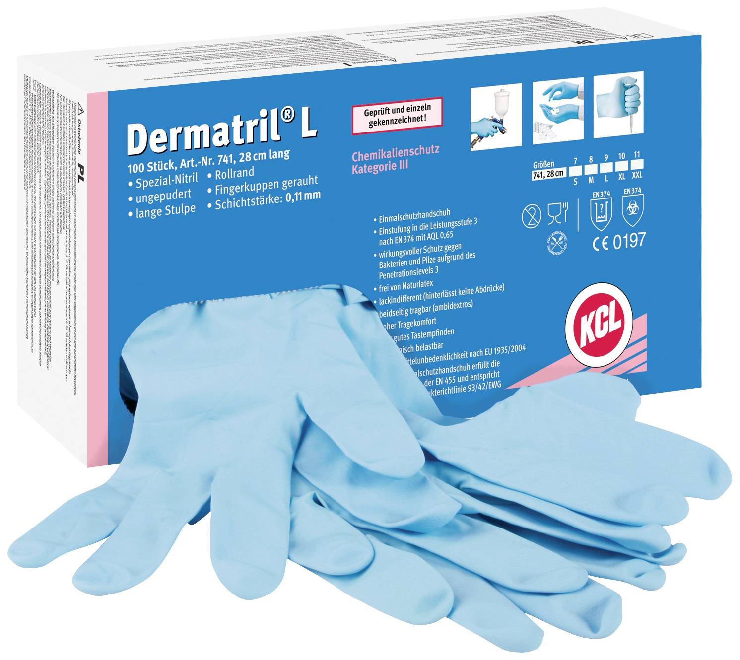 KCL Dermatril L 741 074108081C 100 pc(s) Disposable glove Size (gloves ...