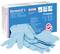 A box of blue disposable protective gloves (Dermatril L), Chemical Protection Category III. Contains 100 pieces, Size L.