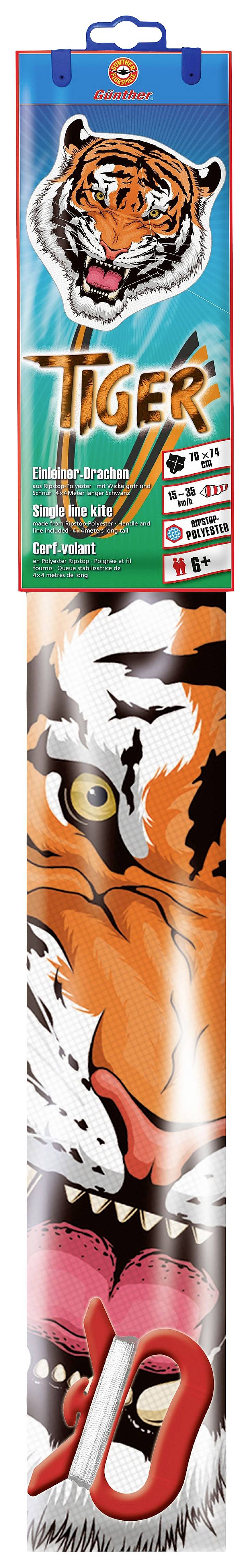 Packaging for a fireworks item featuring a tiger design. Includes handling instructions and safety information.