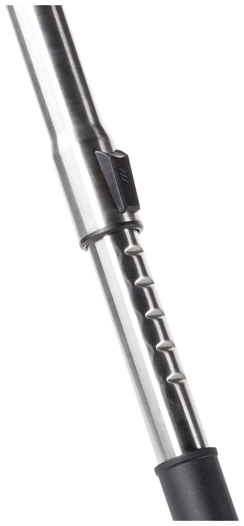 Metal telescopic pole with adjustable button, likely part of a cleaning device or tool.