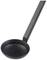 A black plastic sauce ladle with a long handle, suitable for serving liquids or sauces.