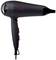 Black hairdryer with purple buttons and cable. Brand 'Tristar IONIC'. Side view of the device, no additional decorations.