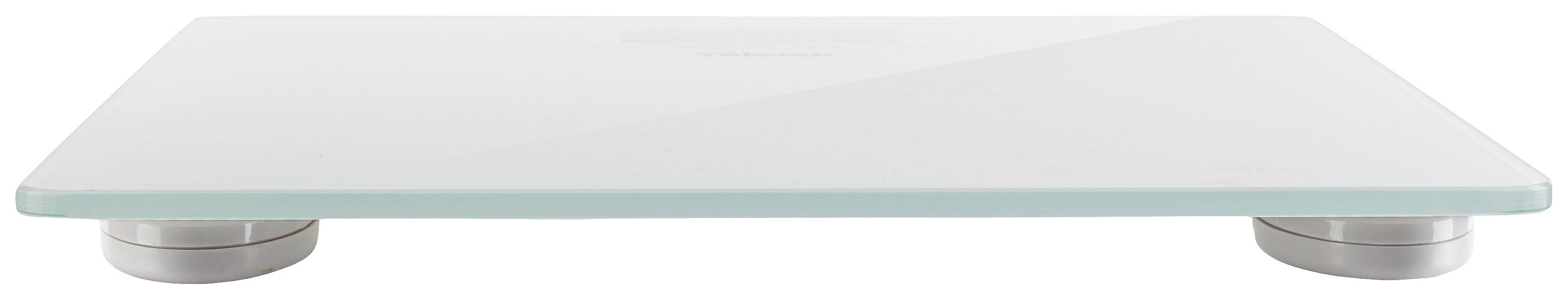 A flat, rectangular glass plate with rounded corners, resting on four metallic feet.