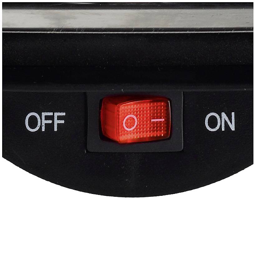A toggle switch in the 'On' position, surrounded by 'OFF' and 'ON' labels with a red indicator light.