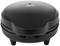 Black waffle maker with closed lid and operational indicator on the top surface.