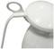 Close-up of a white kettle with a locked lid and handle positioned top right. A cable is visible on the left.