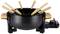 An electric fondue set with six colour-coded wooden forks in a black pot. Ideal for communal cooking.