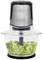 A glass and stainless steel electric chopper by 'Princess' contains chopped herbs.