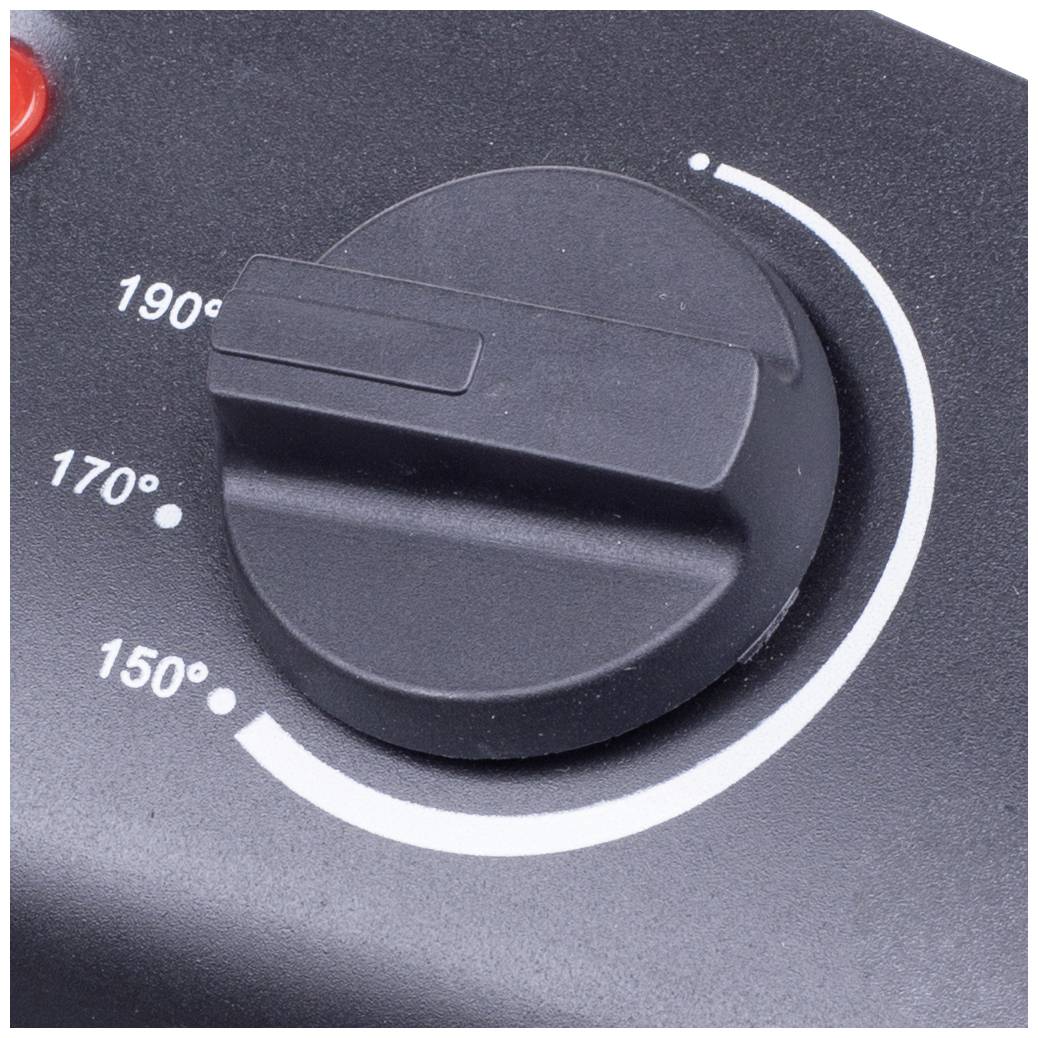 Black setting knob on a device, showing temperatures from 150° to 190°; currently set to 170°.