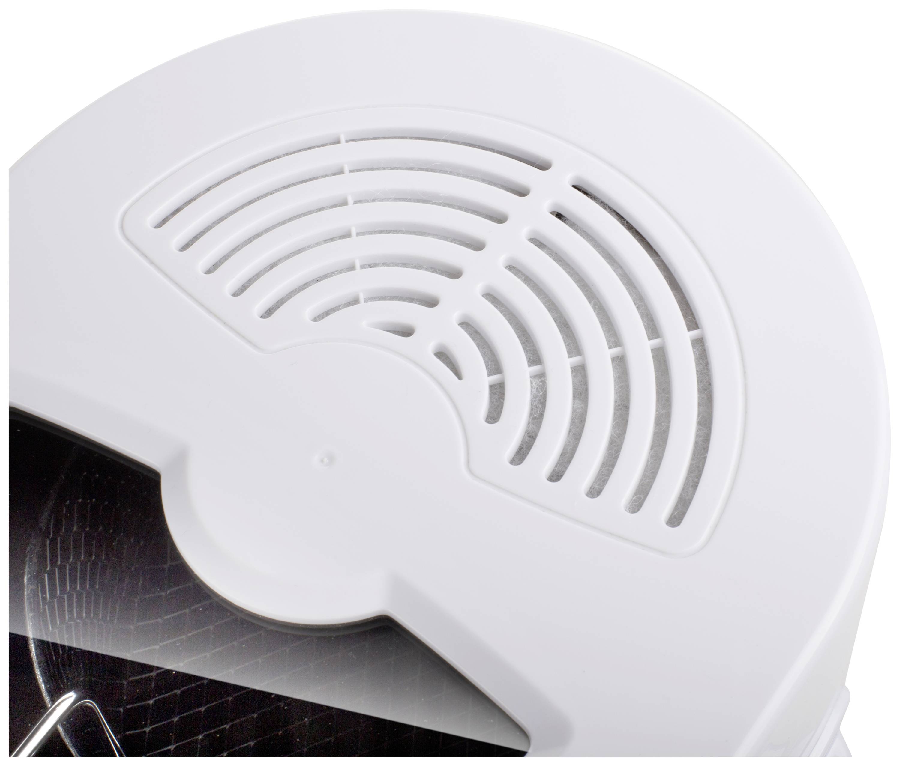 A round, white smoke detector with ventilation slots at the top.