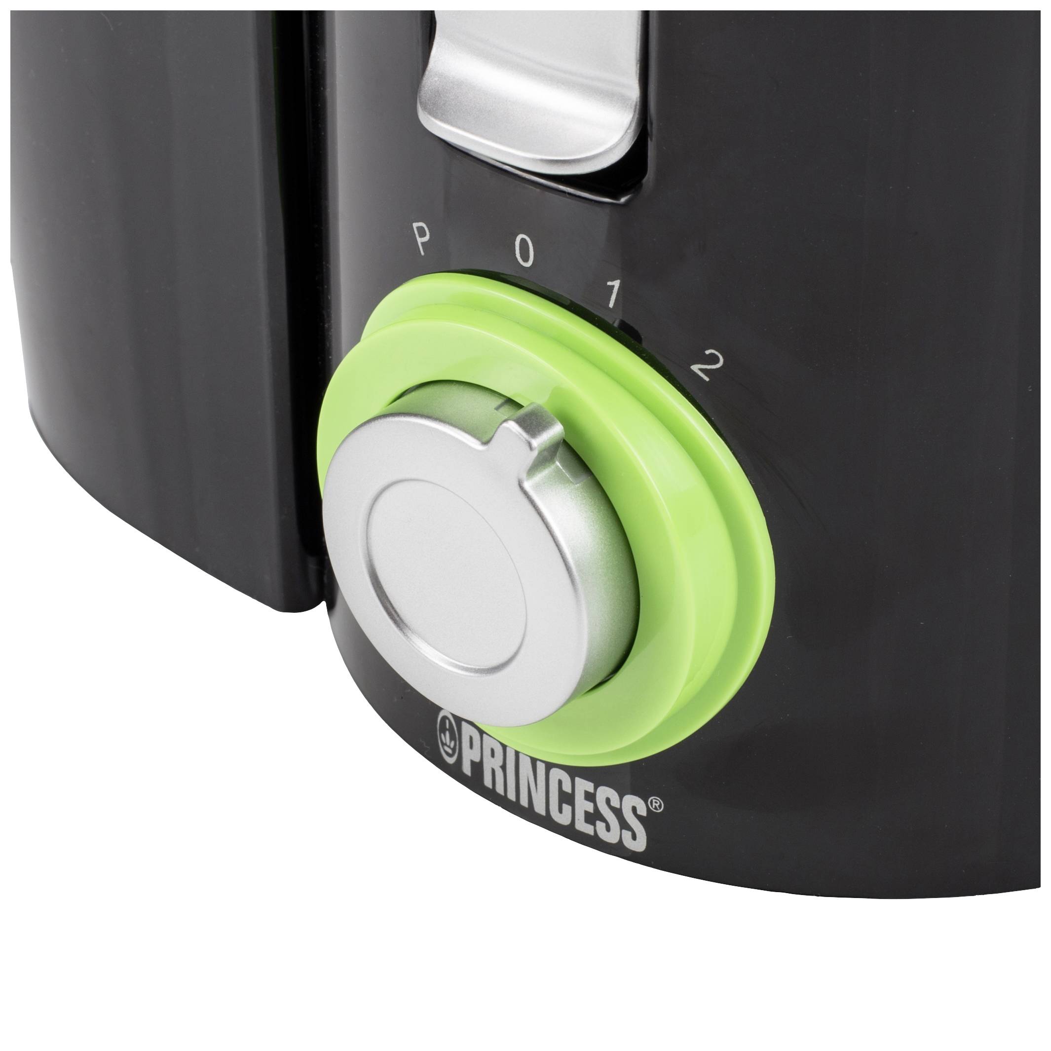 Close-up of a black device with a green rotary switch showing settings P, 0, 1, 2. 'PRINCESS' logo underneath.