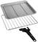 A baking tray, a wire rack and a black handle are shown. They are suitable for use in an oven.