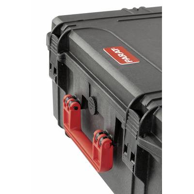 Black plastic case with red handle and red 'PARAT' logo; robust corners for protection and secure storage.