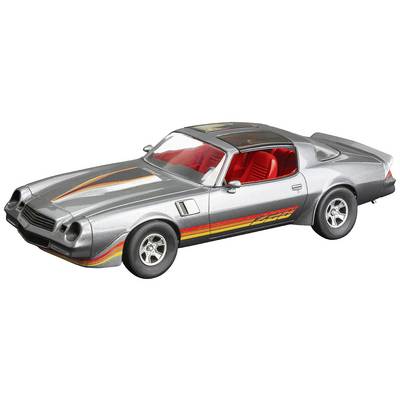 Silver toy car with red stripes and red seats. The design is reminiscent of a classic muscle car from the 1970s.
