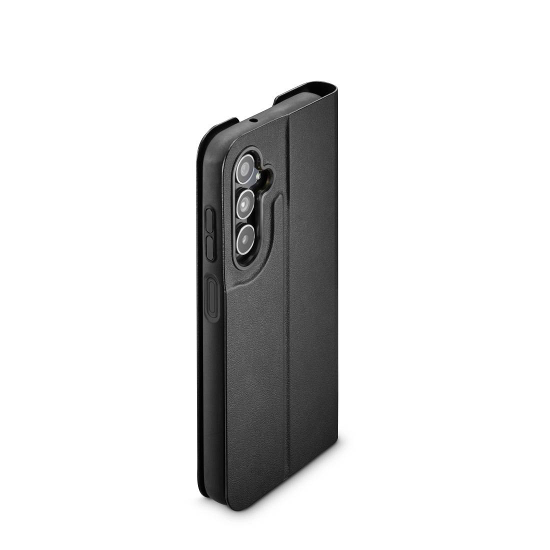 Black mobile phone case with camera cutouts, shown at a slight angle.