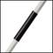 A white long cane with a black handle in the centre, against a white background.