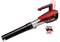 Leaf blower with ergonomic handle, in red and black, without battery and charger.