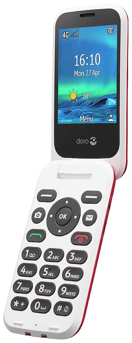 doro 6820 Big button flip top mobile phone Charging station Red-2