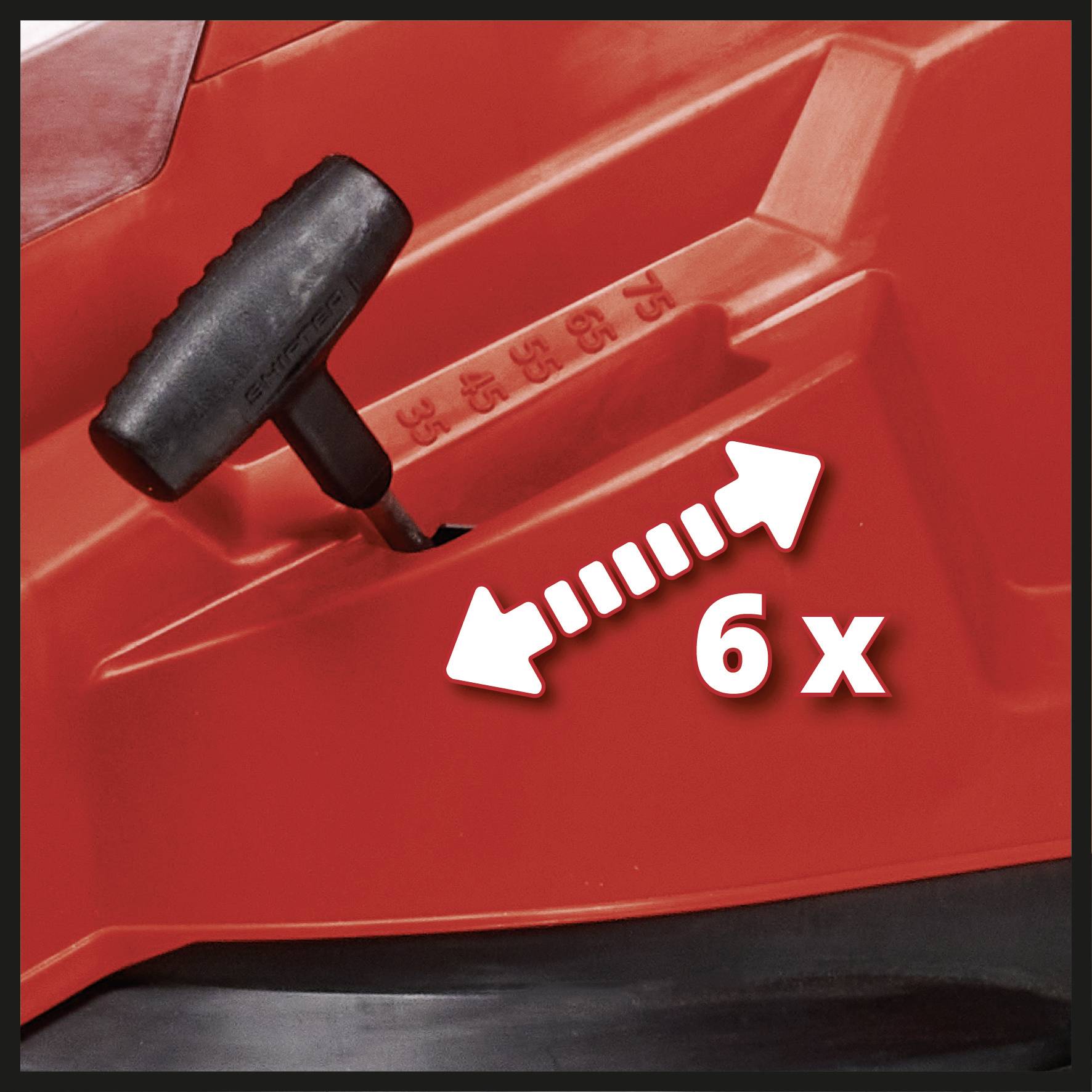A red grip lever with a marking '6x' and two white arrows indicates that it has six positions.