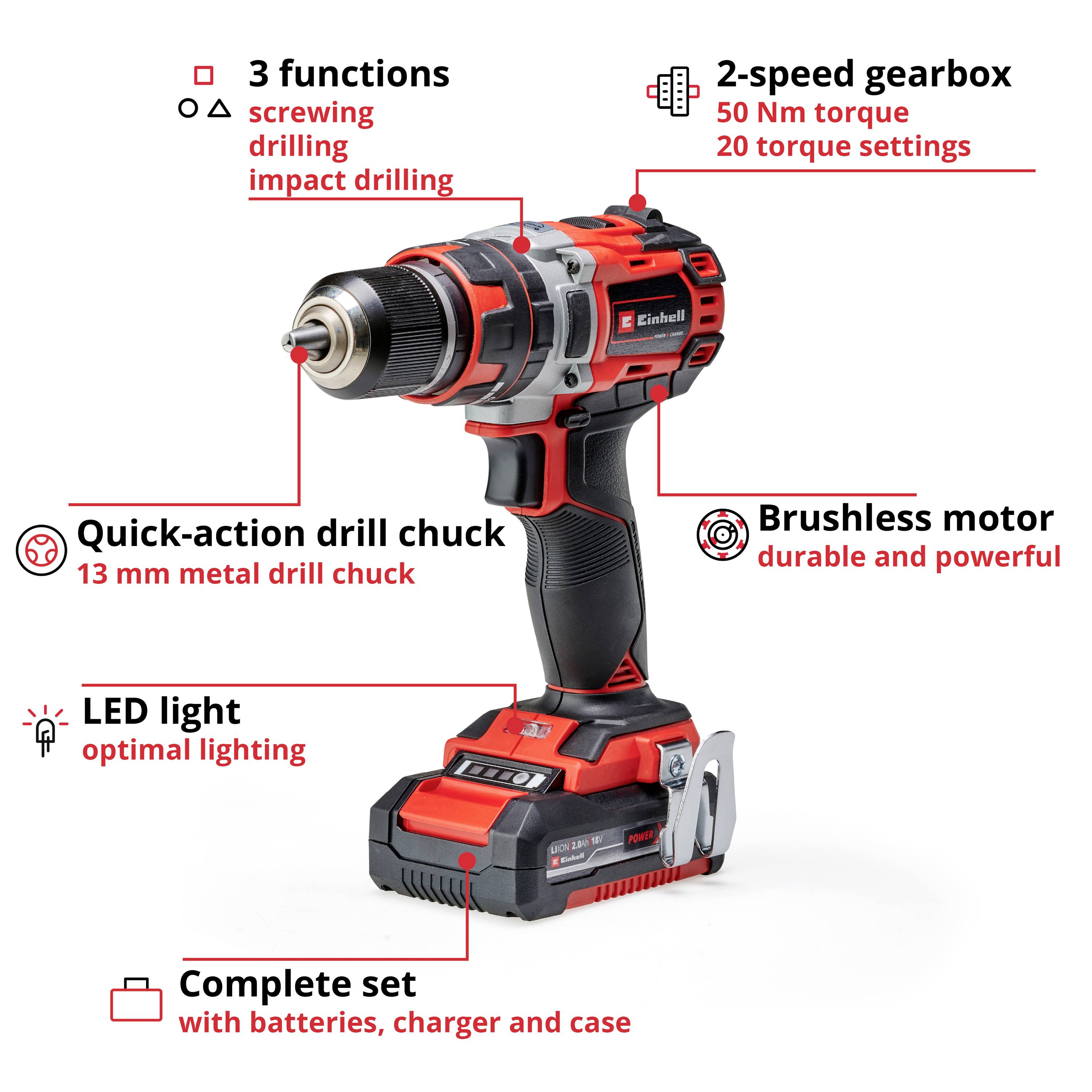 Buy Einhell Professional TP-CD 18/50 Li-i BL (2x2,0Ah) 2-speed