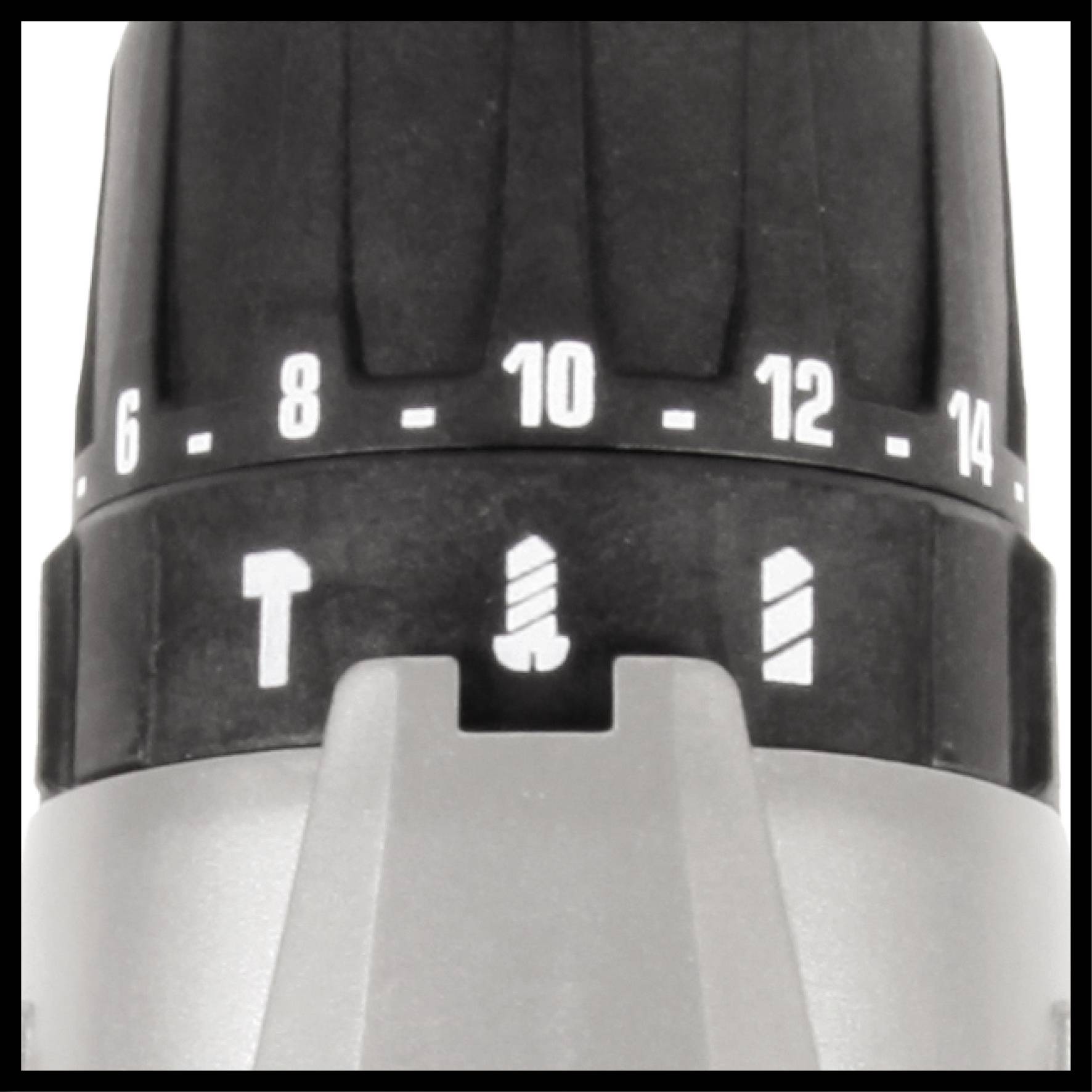 'Close-up of a torque ring on an electric tool, with numbers and symbols for adjusting the rotational strength.'
