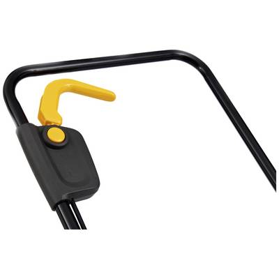 A black metal frame with a black plastic handle shows an orange hook pointing downwards.