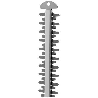 A silver hedge trimmer blade with multiple serrated teeth along the cutting edge, vertically positioned.