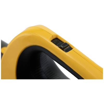A yellow and black handle with a switch, presumably from a tool or device. The switch has two positions.